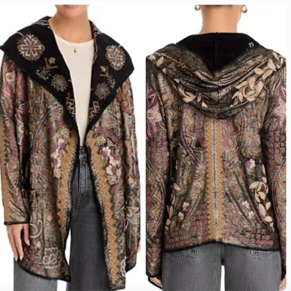 Johnny Was Biya Embroidered Metallic Short Hoodie Agatha L NWT $490 - Picture 1 of 5